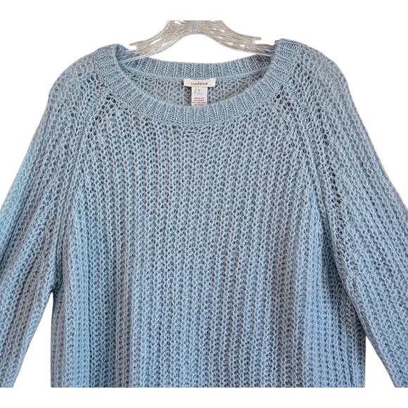 SUNDANCE Women's L Tunic Sweater Slate Blue Open Weave Mohair Lambswool Soft 46" - Picture 3 of 8